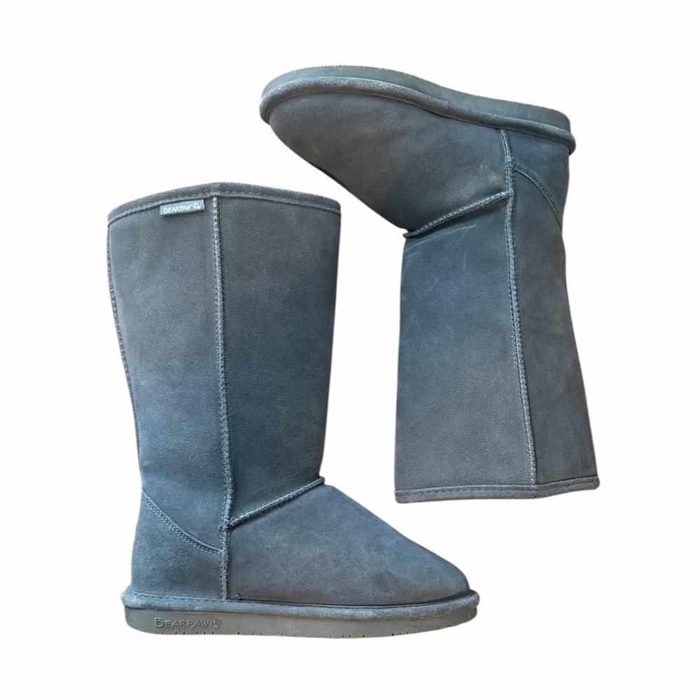 Bearpaw Suede Gray Tall Boots Size 8 Sherpa Lined Winter Cozy Comfy Grey